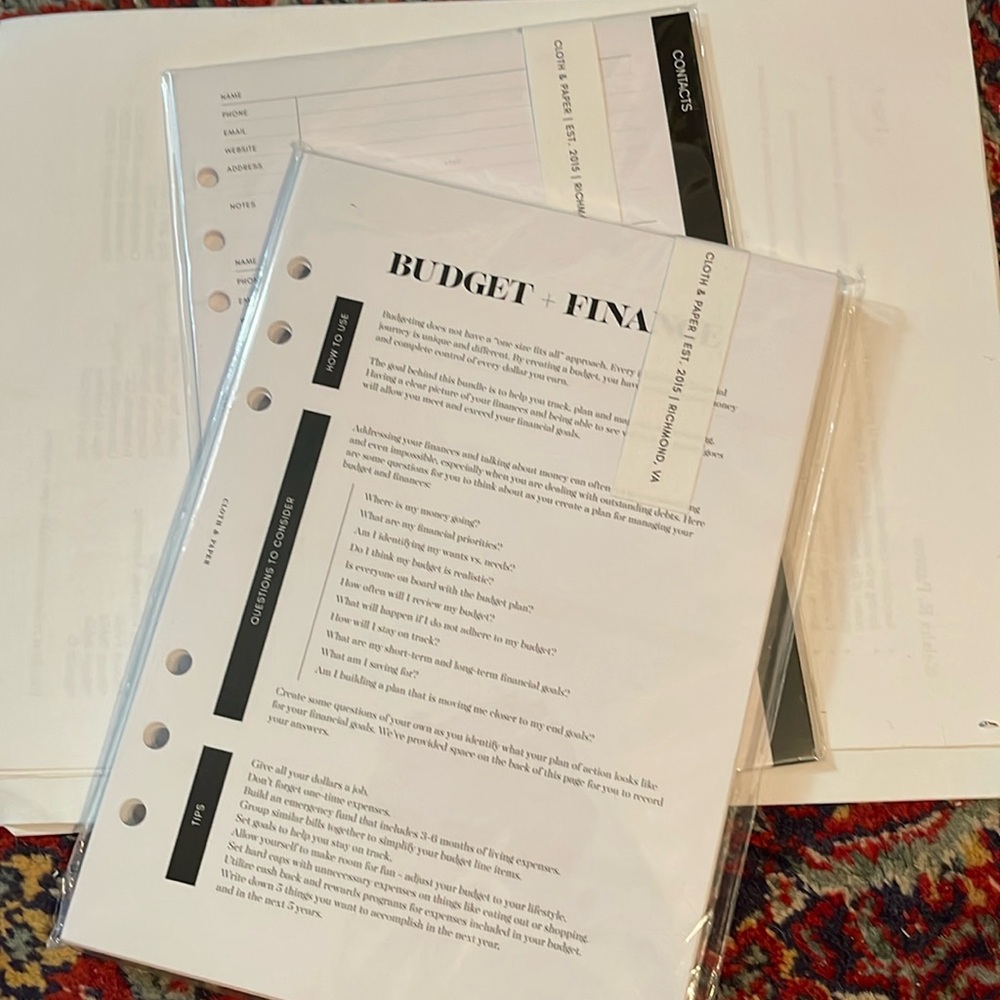 A5 Cloth & Paper Finance Bundle & Contacts Pages